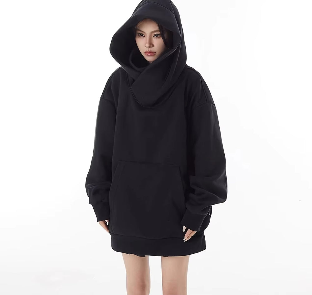 330 GSM Techwear Breathable Anti-Wrinkle Customizable Street Winter Warm Pullover Pocket Oversized Balaclava Fleece Hoodie